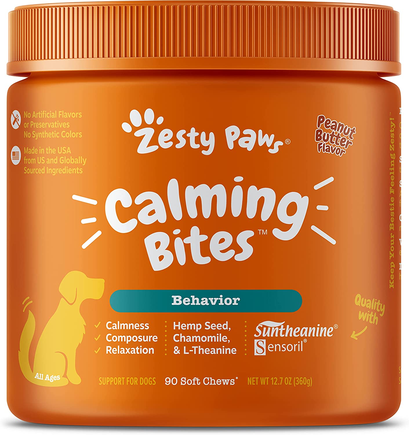 人気満点 Calming Paws 【Zesty Soft 90粒 メラトニン配合 & アシュワガンダ - 雷雨のための落ち着きとリラクゼーション + 毎日のストレスと分離 】- Dogs for Chews サプリメント