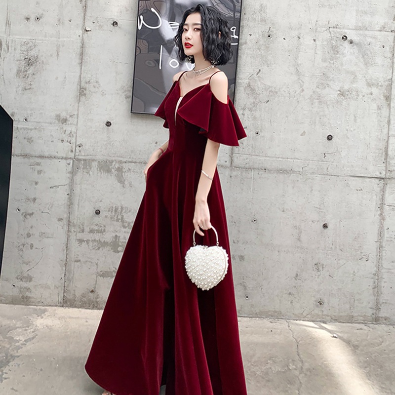 ワンピース ドレストーストスーツの花嫁は通常ワインレッド2021新しい結婚式のバックドアベルベット 7,472円