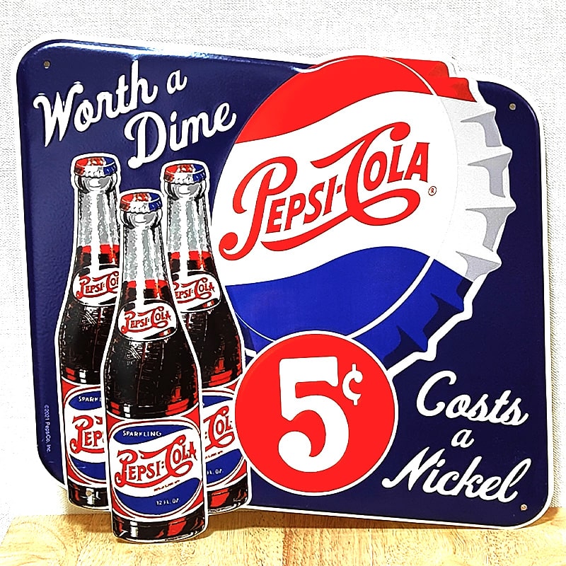 ブリキ看板 PEPSI エンボスメタルサイン ペプシ コーラ 瓶 ボトル アメリカン 雑貨 ロゴ おしゃれ 壁飾り かわいい プレート アンティーク ブルー インテリア カフェ バー 店舗