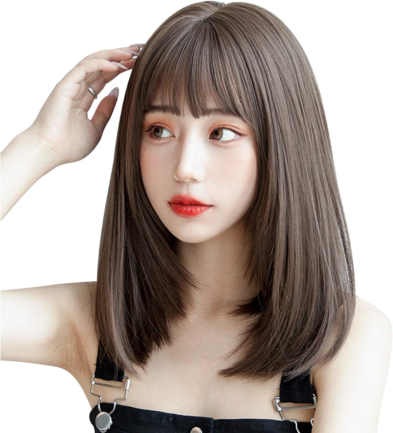 耐熱仕様のセミロングストレートウィッグ 女性用 小顔効果