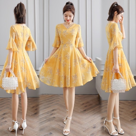 ワンピースシフォンの夏のレースvカラーの仙女はやせている学生の中で半袖の女装中スカート