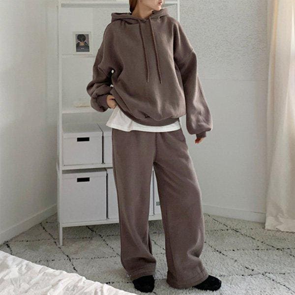 Hスタイル(SET)パンパンヤン起毛王フードパンツセット 冬 女性 ヤン起毛 トレーニングウェアセット スウェットセット ホームウェア