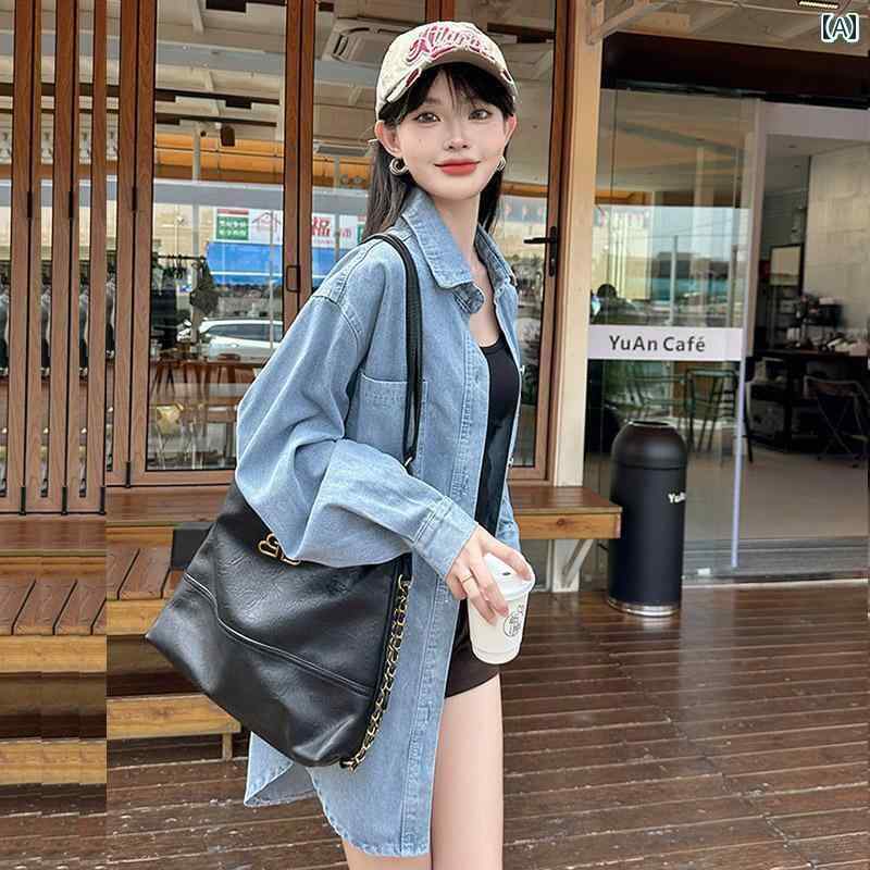 Yシャツ　無地　シンプル 女性用 デニムシャツ ジャケット 2025 春 BF スタイル 韓国 カジュアル 薄手 長袖 レイ ヤード トップ