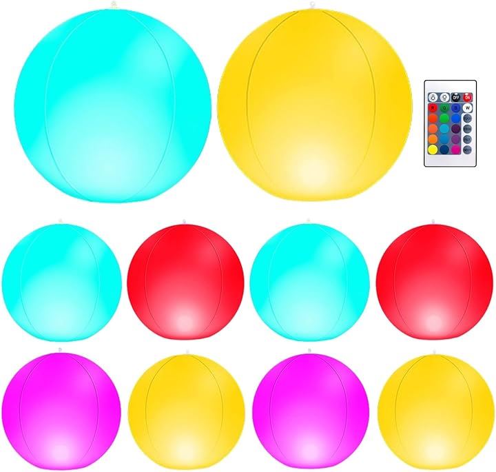 光るビーチボール ボールライト 16色 ボールプール ナイトプール ガーデンライト 光るビーチボール10個セット(16色, 2 pack)