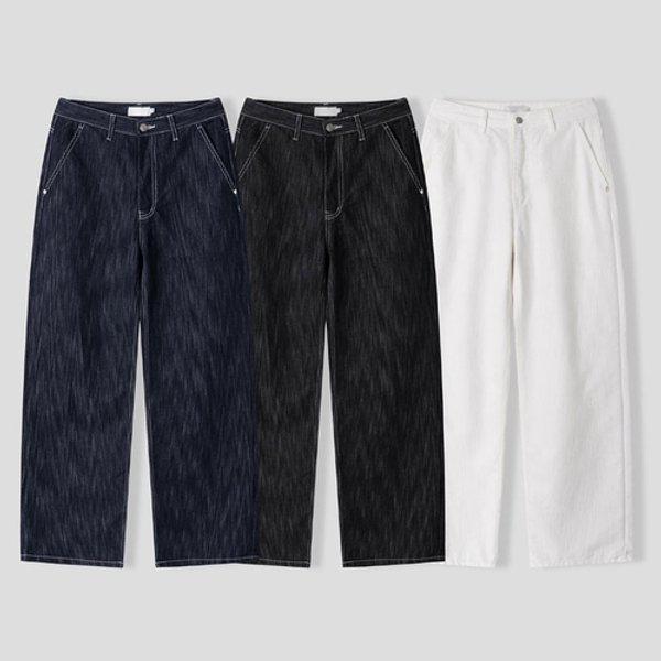 メンズノンフェイドステッチワイドデニムパンツ AS-JES-Q007-黒