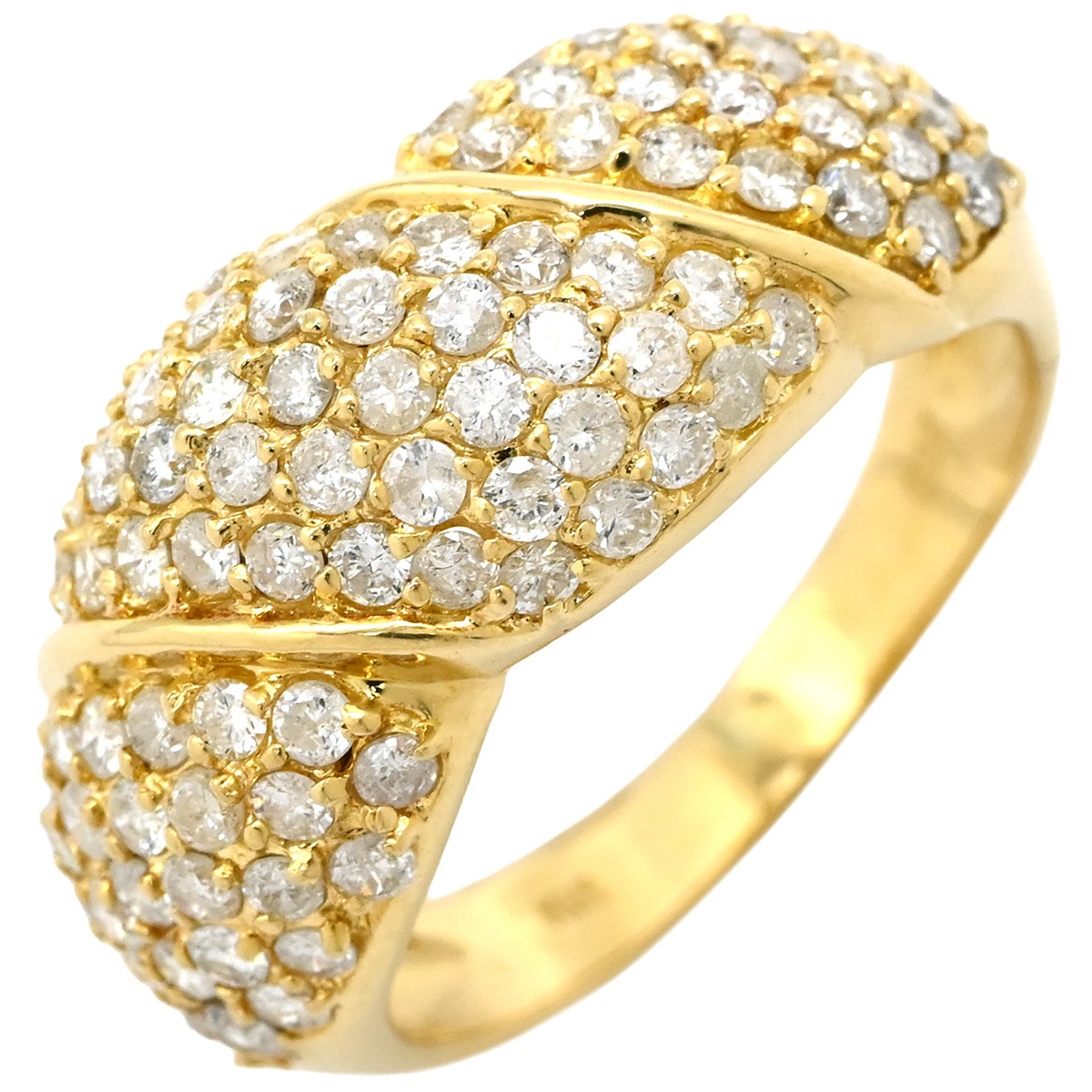 リング 指輪 ダイヤモンド 2.0ct イエローゴールド パヴェダイヤ 18K 750 YG 月甲丸 ツイスト 16.5号【中古】
