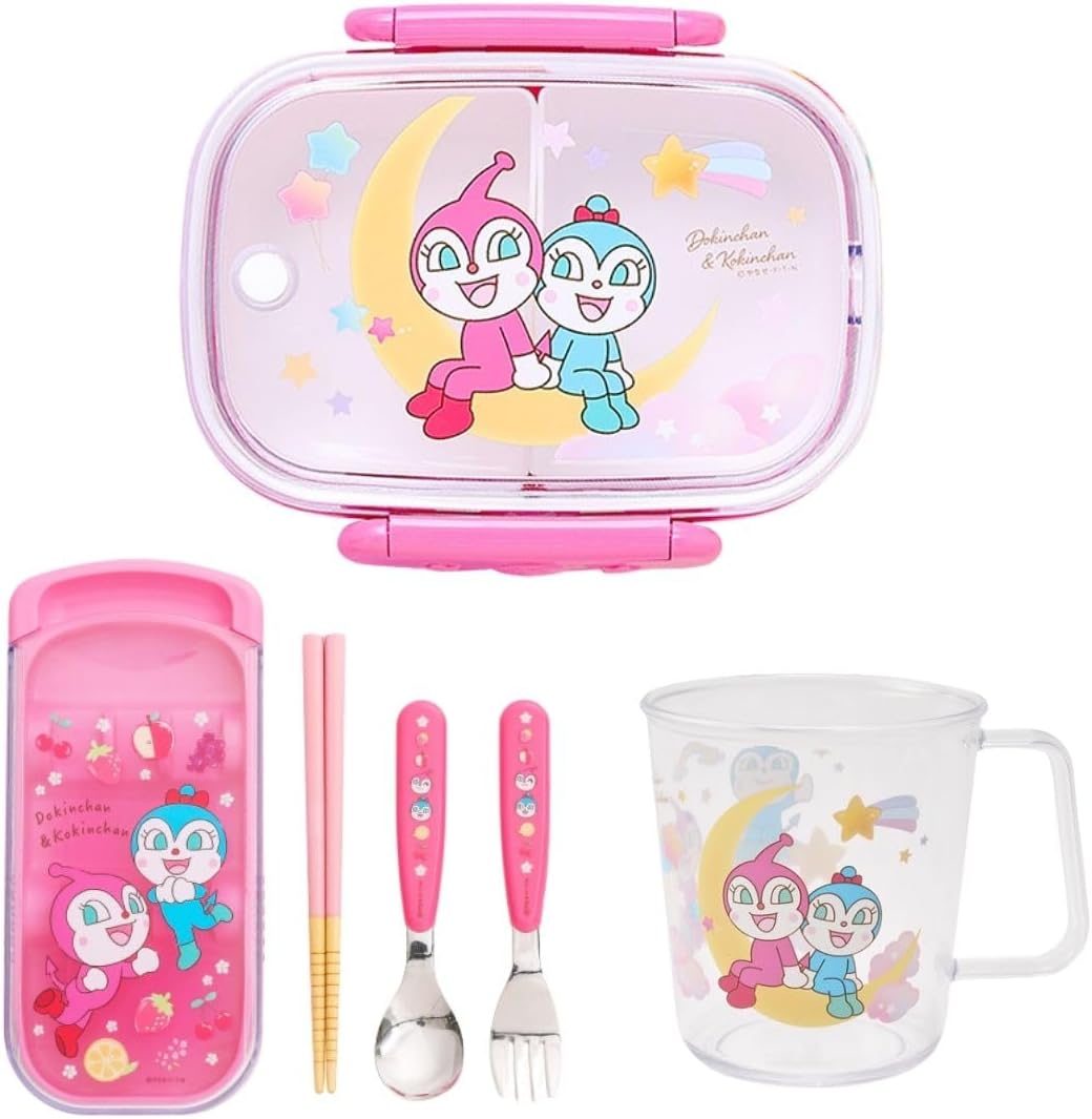 ３点セットアンパン マンミュージアム限定 ランチ３点セット ロック式 お弁当箱・トリオセット(お箸・スプーン・フォーク)・クリアコップ ドキンちゃん コキンちゃん