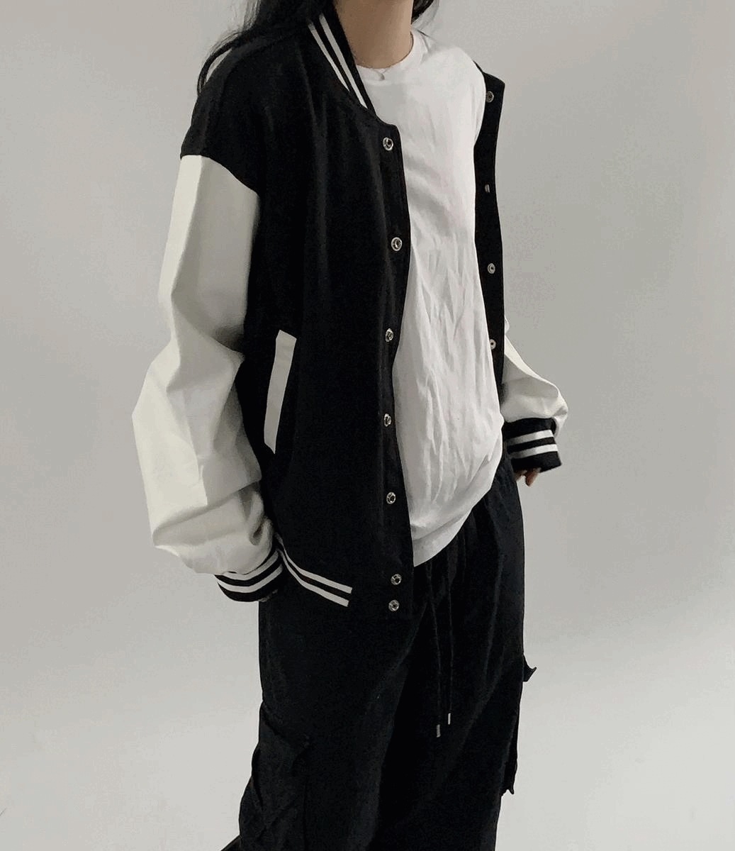 [unisex] レザー 配色 野球ジャンパー