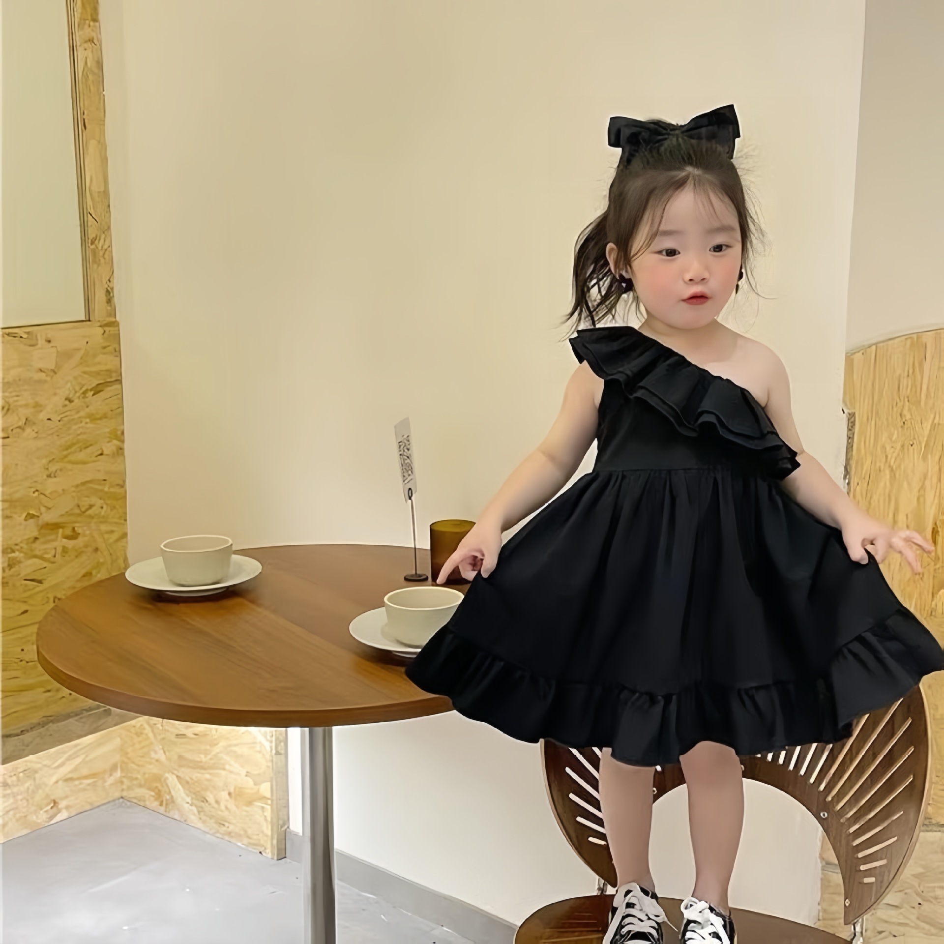 【1つ買うと10つ無料】女の子オフショルダーリトルドレススカート2025夏のフリル綿ンかわいいプリンセススカートスカートリトルガールドレス