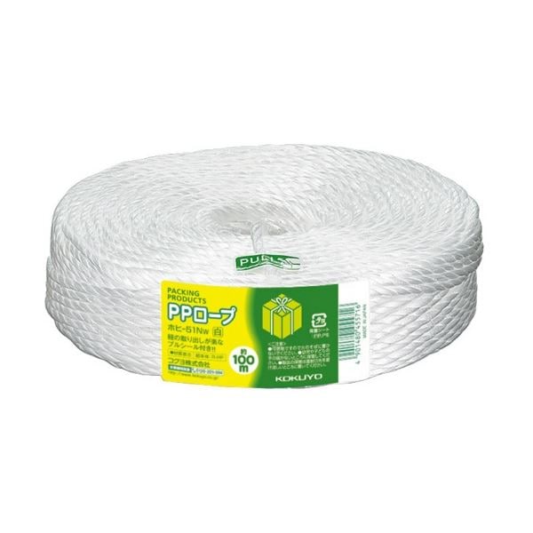 (まとめ) コクヨ PPロープ チーズ巻 100m ホヒ-51NW 1セット(4巻) (×3セット)