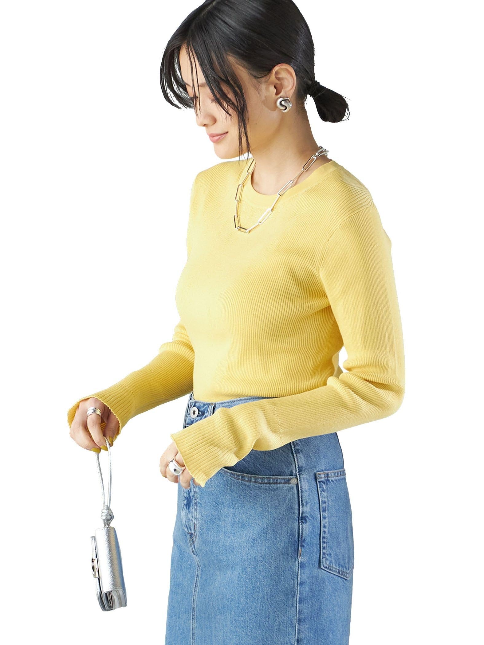 [シップス レディース] SHIPS for women ニット 手洗い可能 綿 ナイロン 袖 フレア クルーネック リブ ニット 24SS レディース 316100010