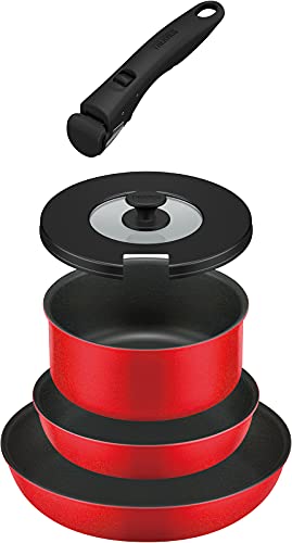 色：ブライトレッド サーモス デュラブルシリーズ 取っ手のとれるフライパン5点セットCA ガス火専用