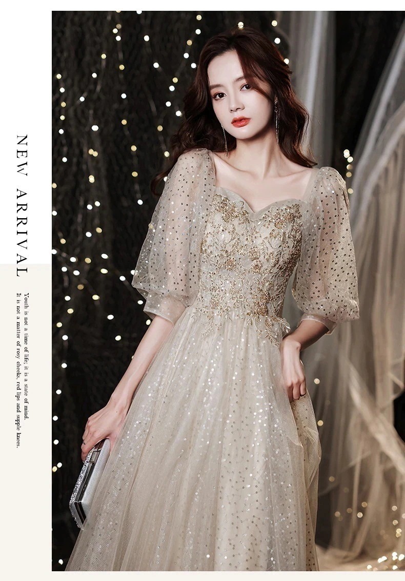 星がきらめくフレンチドレスパーティードレス演奏会 発表会 結婚式ワンピース ウェディングドレス 花嫁ロングドレス 成人式 同窓会 卒業式 ドレス