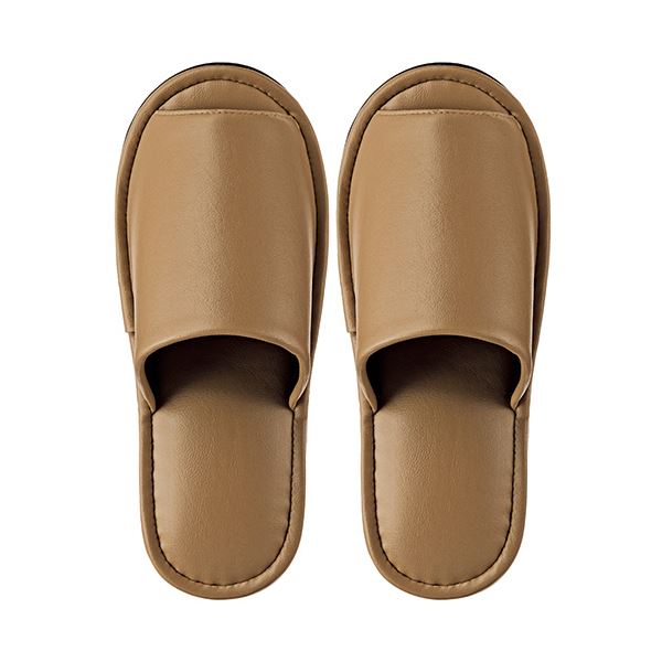 （まとめ） TANOSEE最高級レザー調スリッパ 外縫い ベージュ 1足 [x5セット]