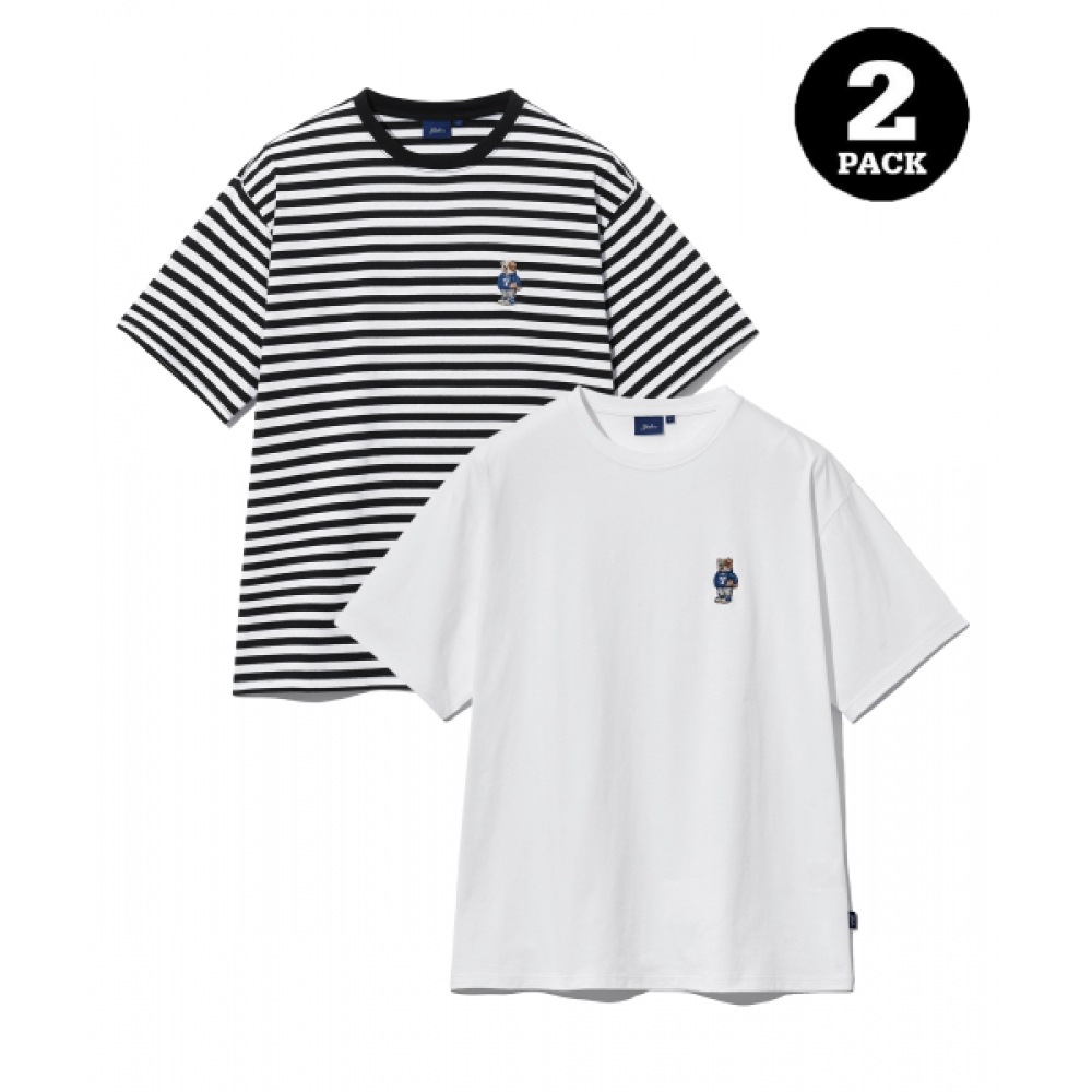YALE (2パック) エンブロイダリーダン Tシャツホワイト/ストライプ