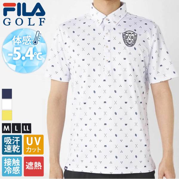 ゴルフウェア ポロシャツ 半袖 メンズ 接触冷感 ひんやり 吸汗速乾 ドライ UVカット 紫外線対策 遮熱 ロゴ ワッペン