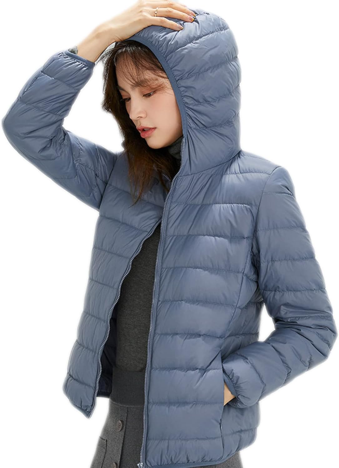 軽量 ダウンジャケット レディース ショート エレガント フード付き スリム ダウン カジュアル シンプル 無地 おしゃれ ダウンコート 防寒 アウター ジャケット 上着 大人 防風 チュニック 登山