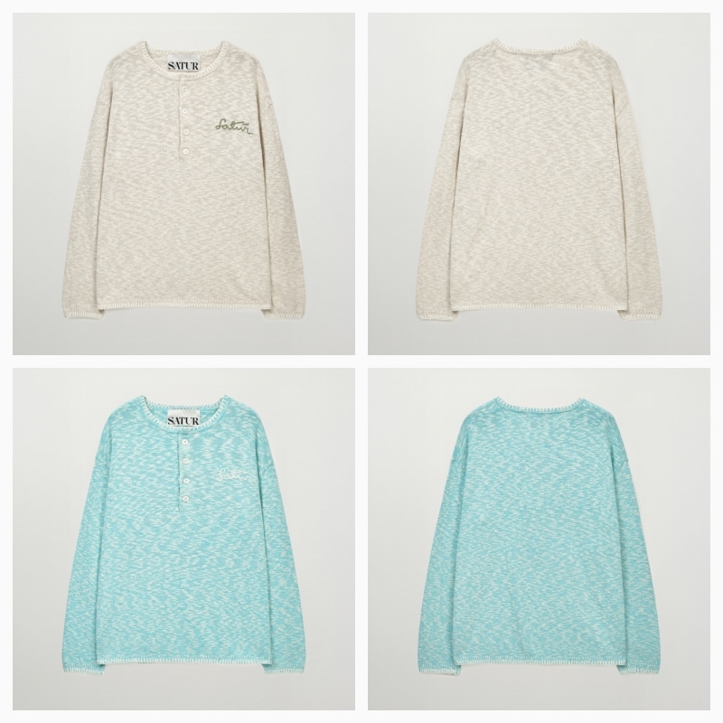 【SATUR】26SS HENLEY NECK TWO TONE KNIT : 2COLORS