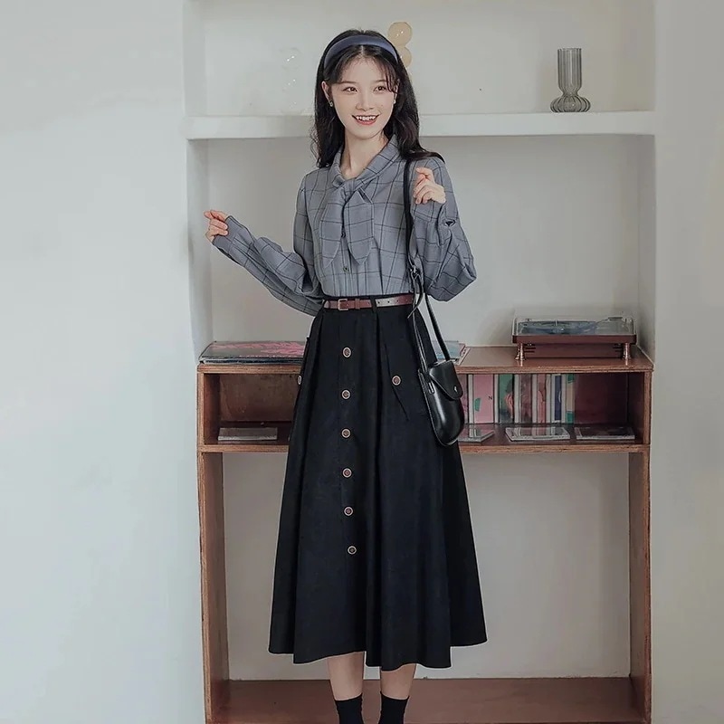 シャツ スカート 上下セット 韓国ファッション 二点セット30%制限