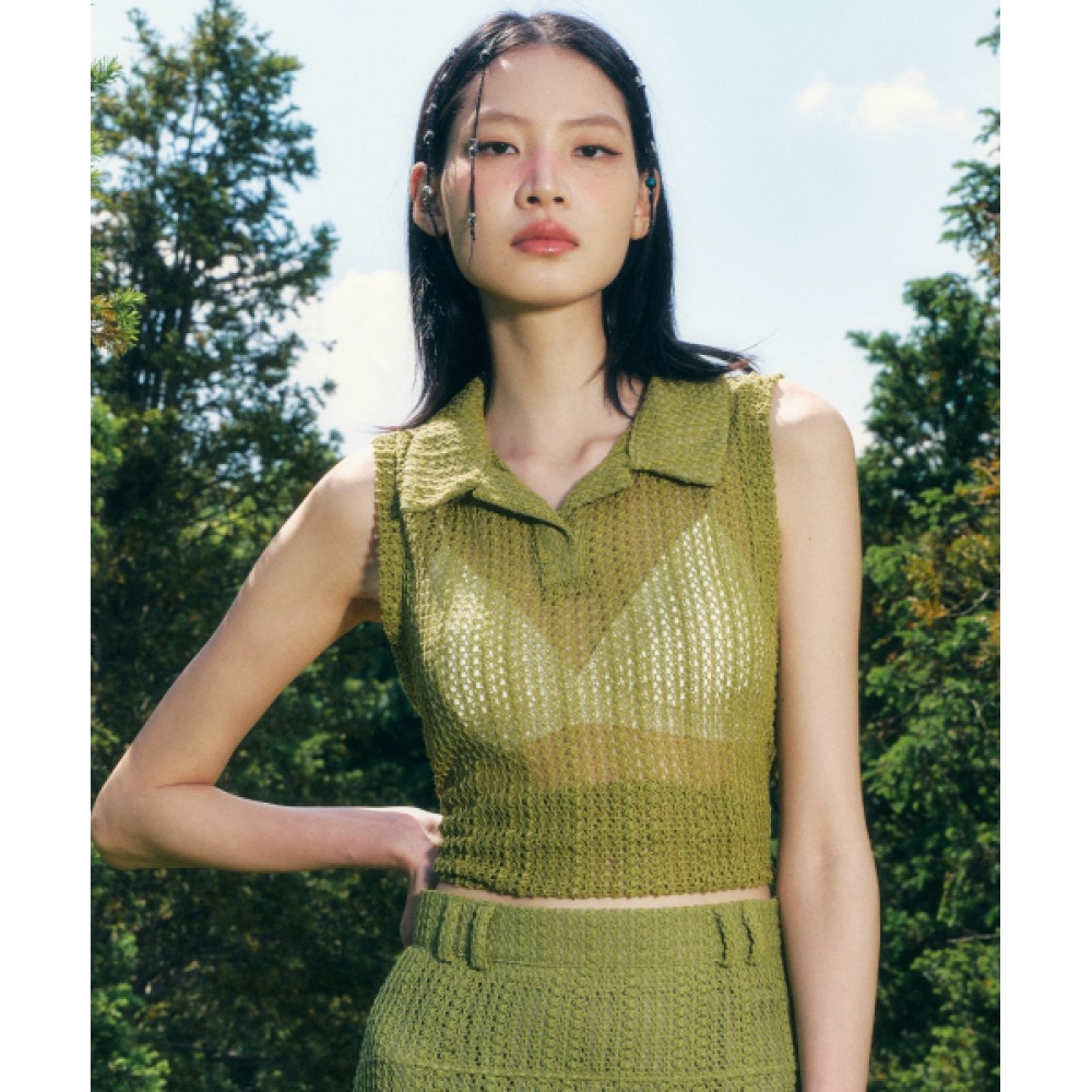 ILLIGO レースカラーニットベストグリーン
