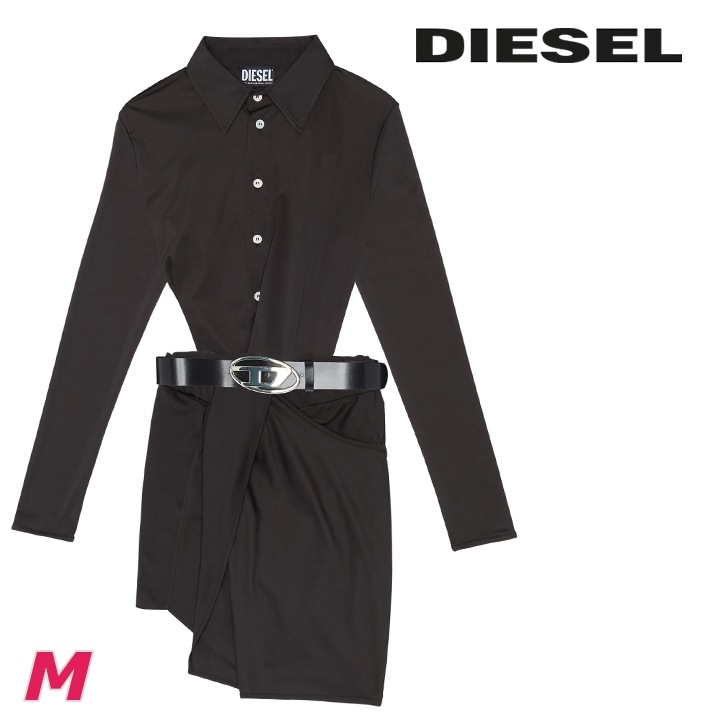 ドレスシャツミニワンピース レディース D-ELM レザーベルト付き スリムフィット die-l-t-f4-6je