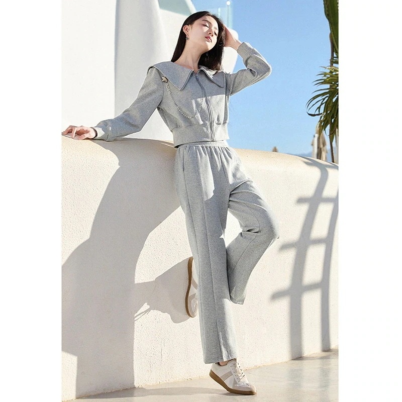 2023上質春服レディースカジュアルセットアップ上下二点韓国ファッション折襟トップスアウターショートロングパンツ30%制限