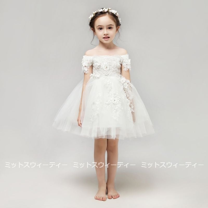 ピアノ発表会 子供ドレス 花飾り ミニドレス キッズドレス 女の子 ショート丈 フォマールドレス ガ