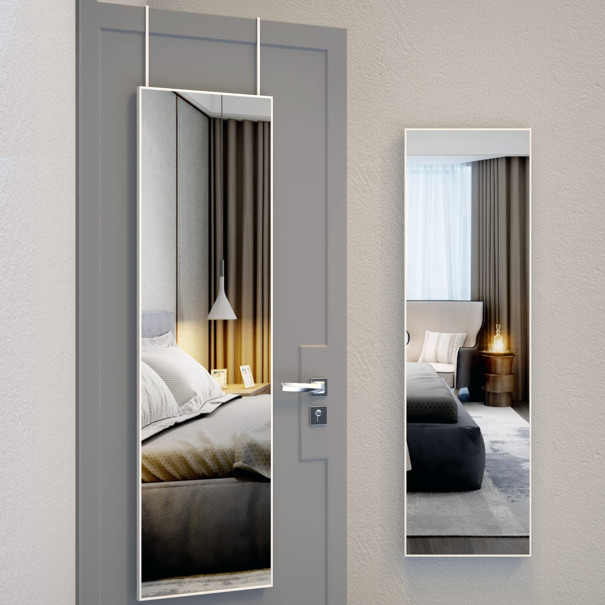 全身鏡姿見鏡 壁掛け鏡 ウォールミラー全長ボディミラー長寝室ミ鏡フック付きドアミラー（白152.4*45.7 cm/60 x 18インチ）