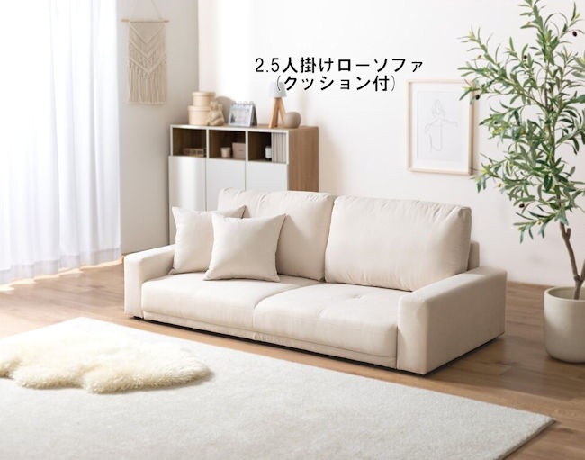 北欧風２．５人掛けソファ幅166 クッション付 ローソファ ２人掛け ラブソファ フロアソファ ファブリック（12）