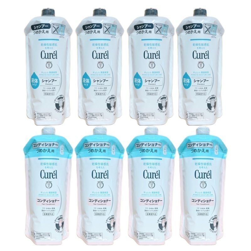 キュ レル シャンプーコンディショナー つめかえ用 340ml 各4個セット 花王