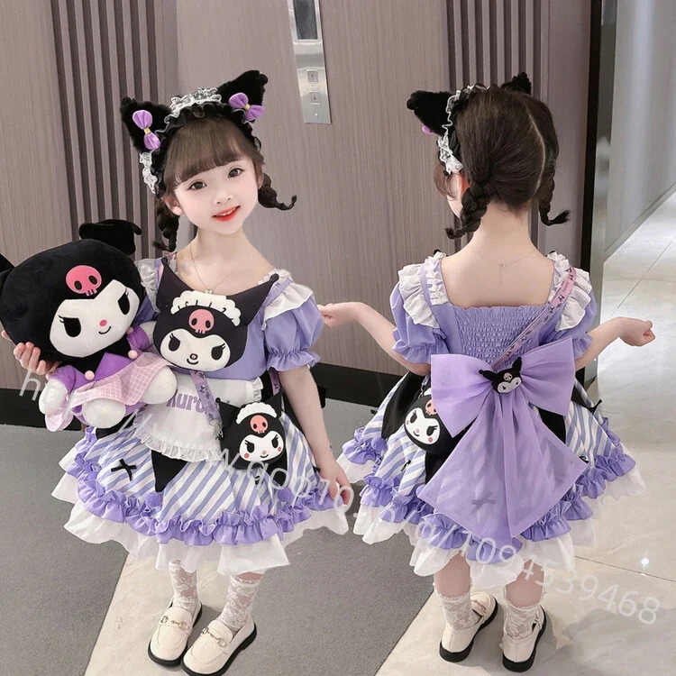 【新作限定 急速出荷】 大人気 子供 サンリオクロミ プリンセス ドレス夏 半袖 コスチュームドレス お姫様 キッズ 変身 なりきり 女の子コスプレ 誕生日 クリスマスプレゼント3点セット ワンピース