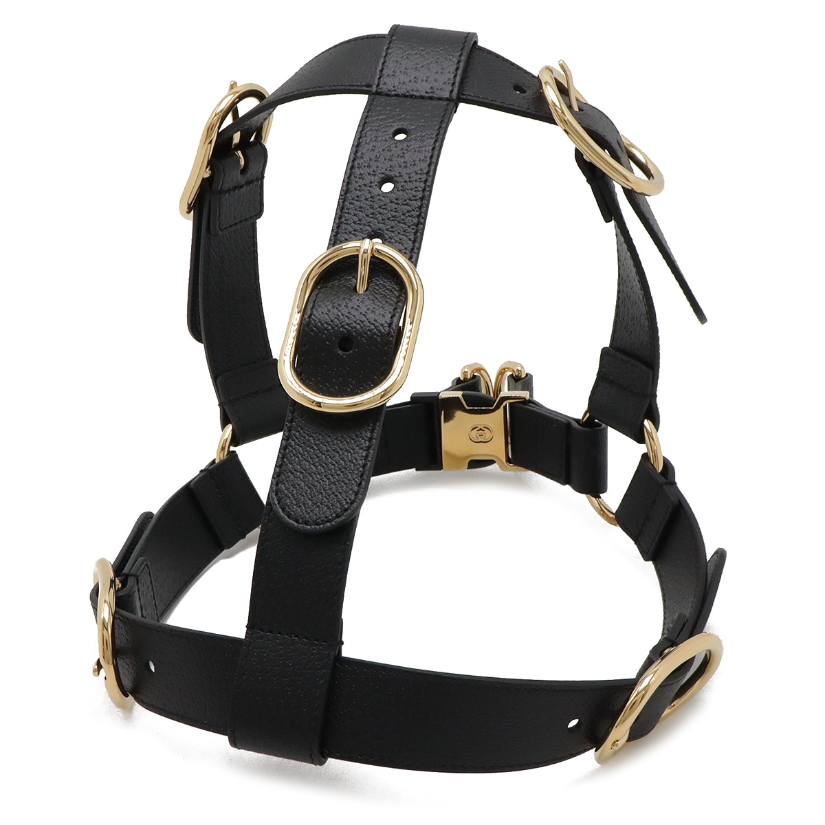 ペット 犬 ハーネス 胴輪 レザー ブラック 黒 ゴールド金具 69525