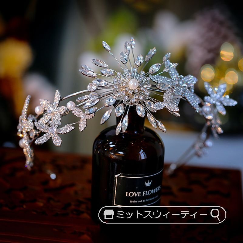 カチューシャ ヘッドドレス ヘアアクセサリー ラインストーン ヘアコサージュ ウェディングアクセサリ