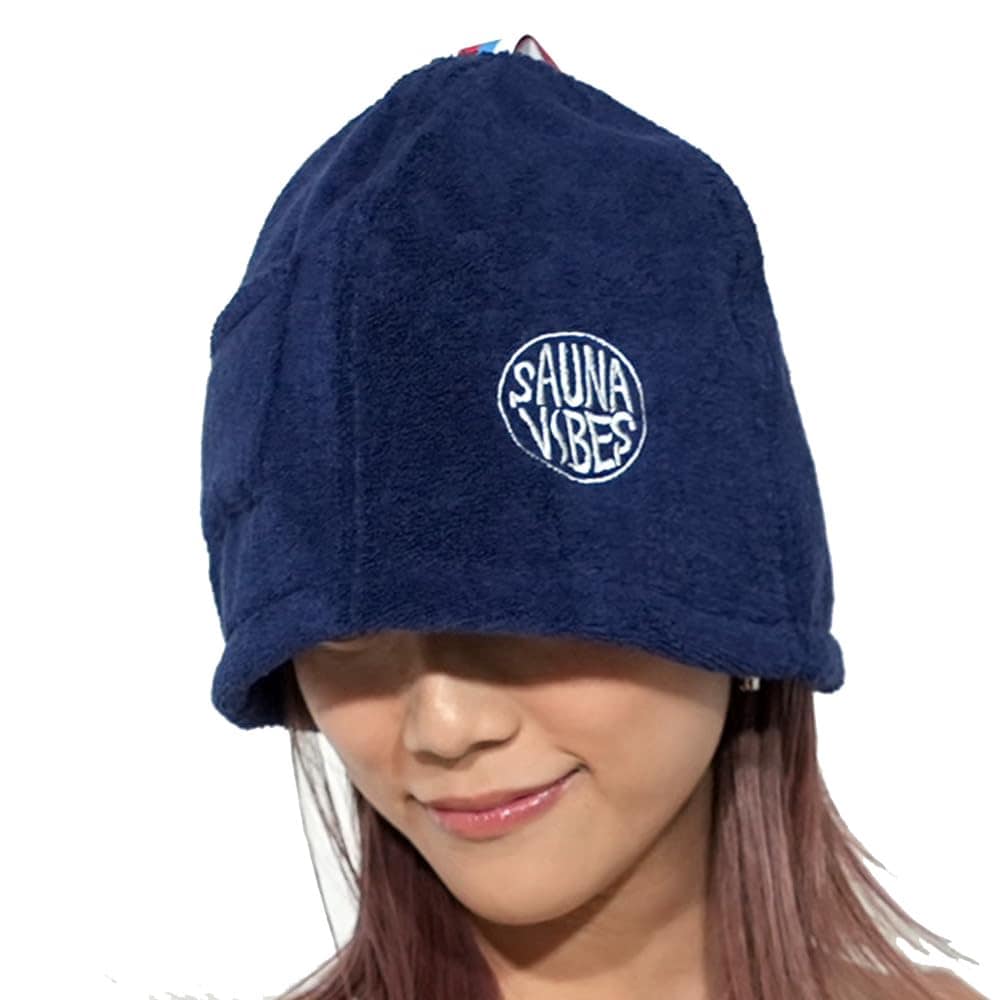 [SAUNA VIBES] サウナハット 選べる全11色 女性に人気 のぼせ防止 髪の傷み防止 今治タオル キーポケット付き メンズ レディース サウナバイブス (ネイビー)