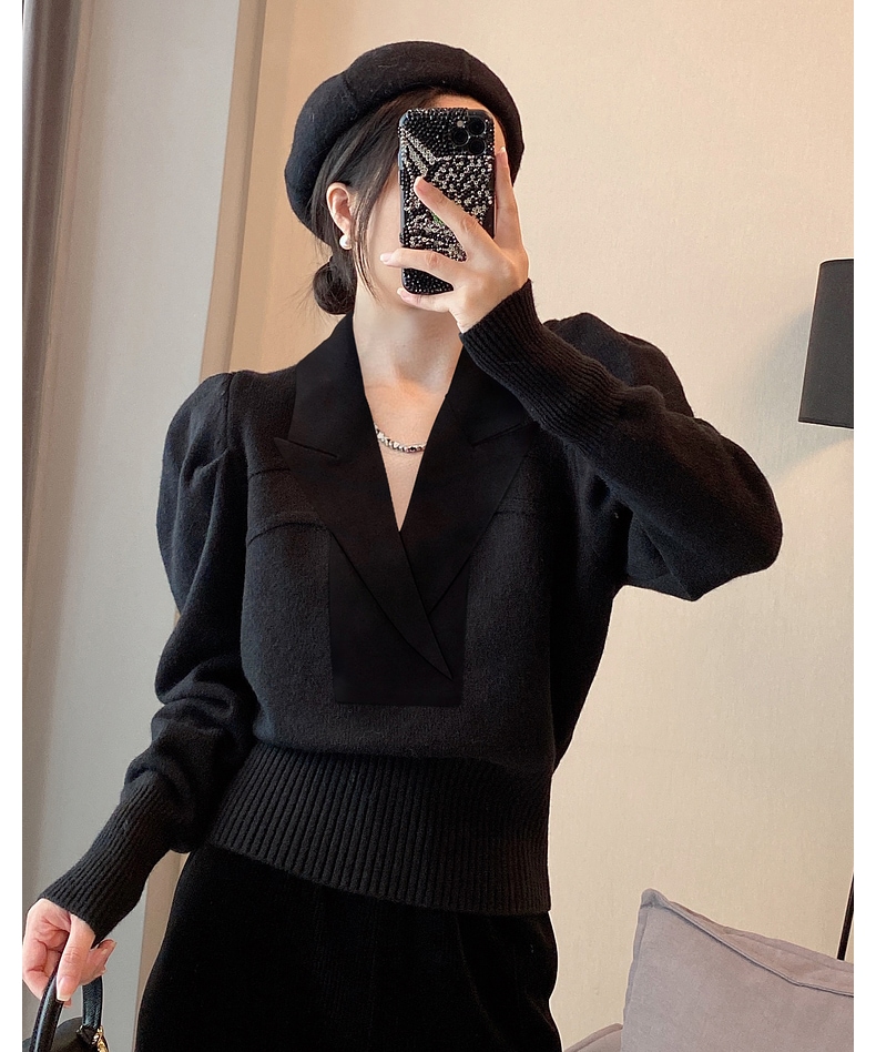 レディース エレガント ニット セーター レディース スモール デザインセンス ジャケット 秋 冬 ブラック Ｓ Ｍ Ｌ XL トップス 袖あり かわいい 大人可愛い きれいめ シンプル カジュアル