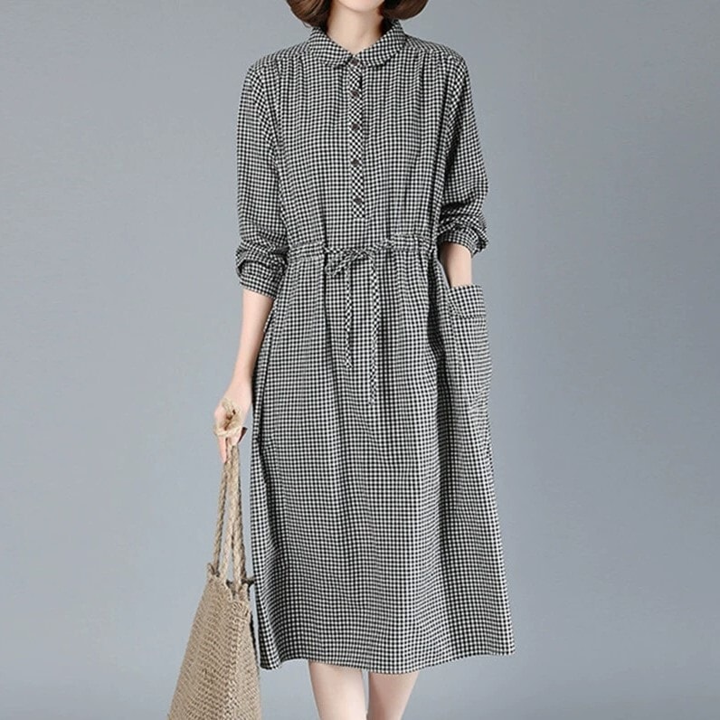 ワンピース シャツワンピース 膝丈 長袖 Vネック 襟付き ストレート Iライン ウエストマーク ウエストリボン ポケット 薄手 かわいい 大人可愛い きれいめ 大人 上品 おしゃれ お洒落 5,096円