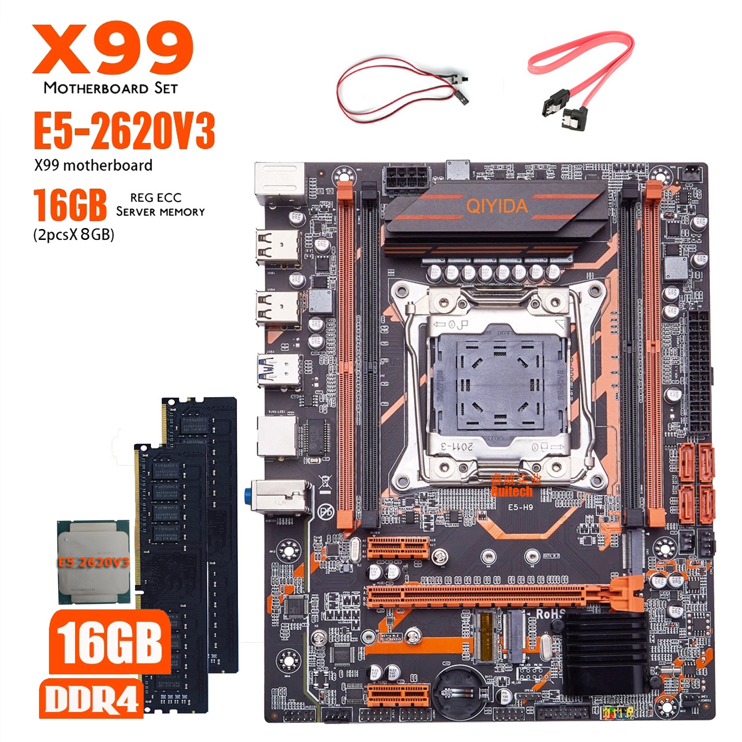 Qiyida X99 E5-h9 デスクトップ コンピュータ マザーボード 20v3 2x 8g Ddr4 Ecc メモリ セット付き
