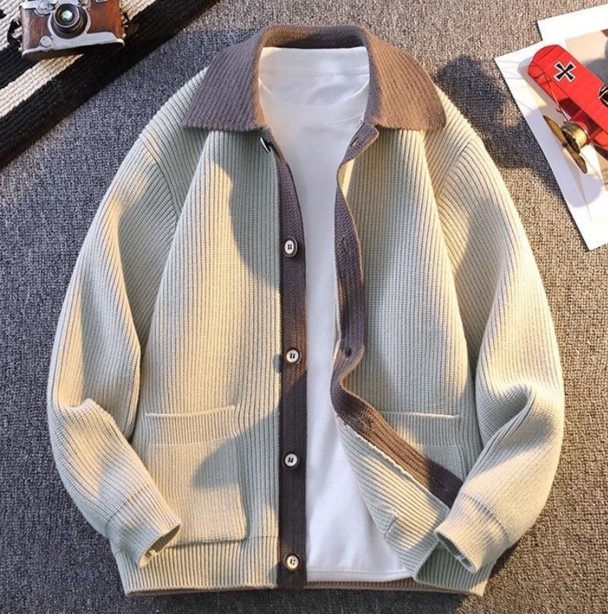 レトロなカラーブロックカラーのニットカーディガンセーターコート秋冬772