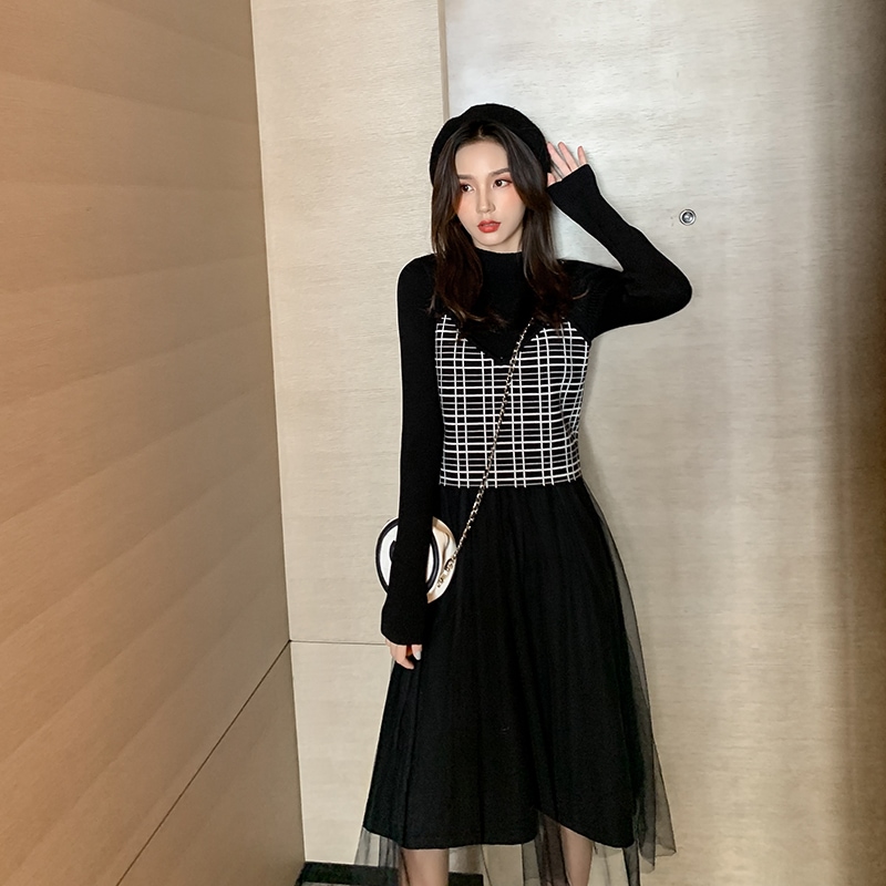 セットニットワンピース＋ビスチェ　Aラインワンピース　ハイウエスト　３カラー　A986