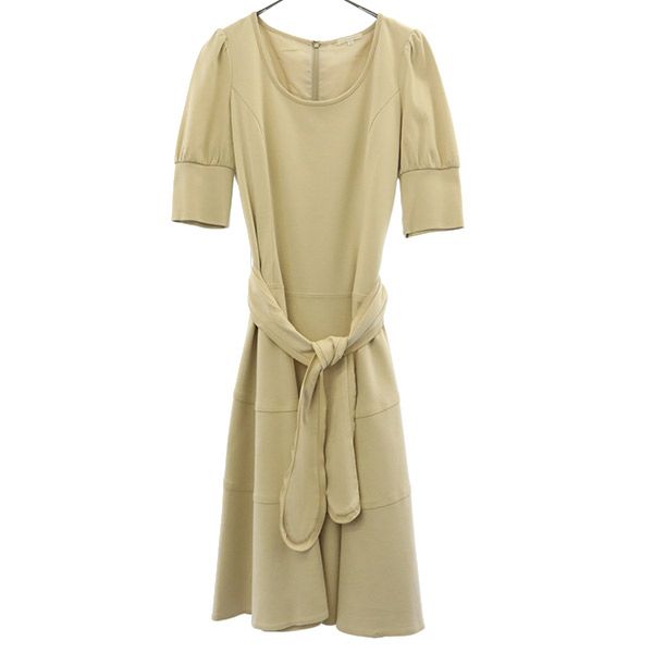 日本製 半袖 膝丈ワンピース 42 ベージュ レディース