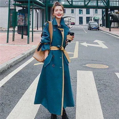 人気品超目玉トレンチコートレディース英国風ブルーロングコートスタイルチェスターアウ 5,214円