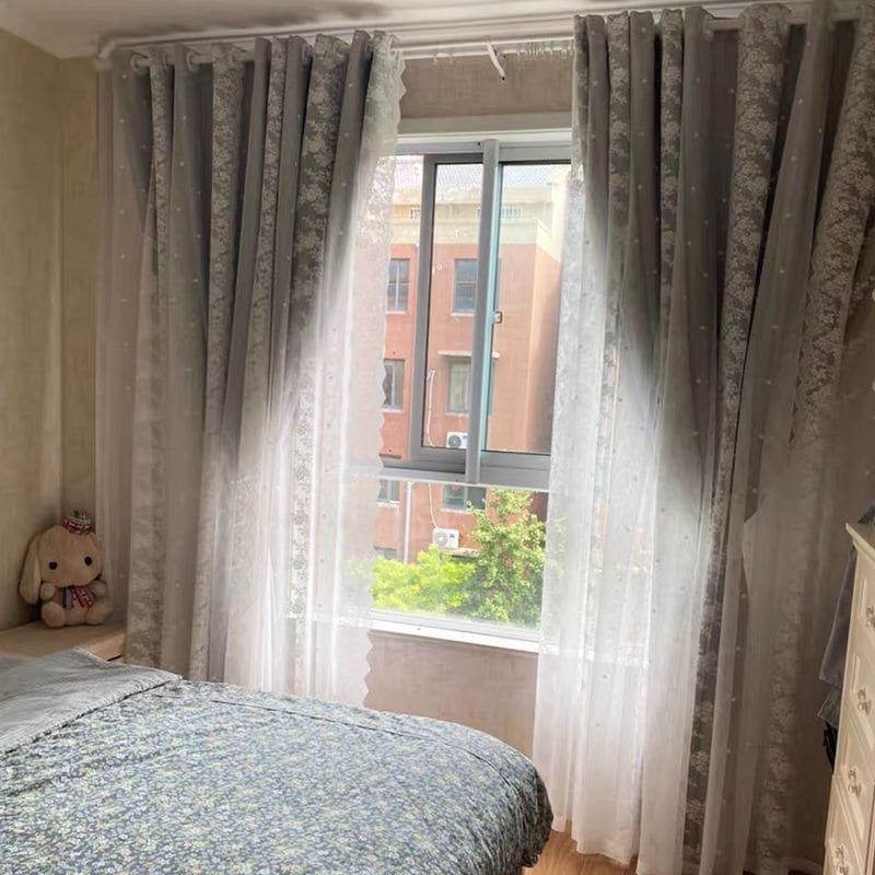 一級遮光 フック型 パンチ型レース付きカーテン一枚 ２枚効果 遮光断熱カーテン UVカットカーテン