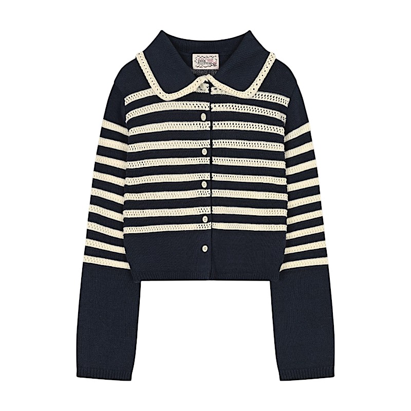 ストライプカラーカーディガン Navy 可愛い ディリーファッション カーディガン 韓国ファッション 韓国ブランド フリーサイズ