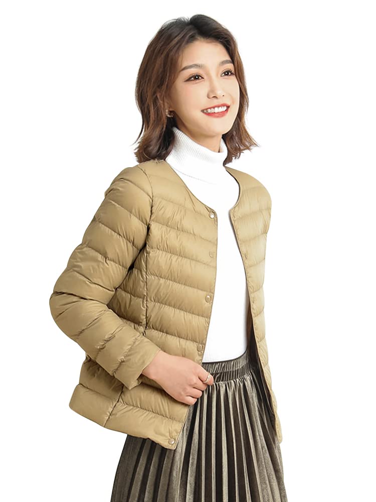 ノーカラー ダウンジャケット レディース ウルトラライト インナーダウン ライトダウン 暖かい 防寒 クルーネックはVネックに変形可能 SY137