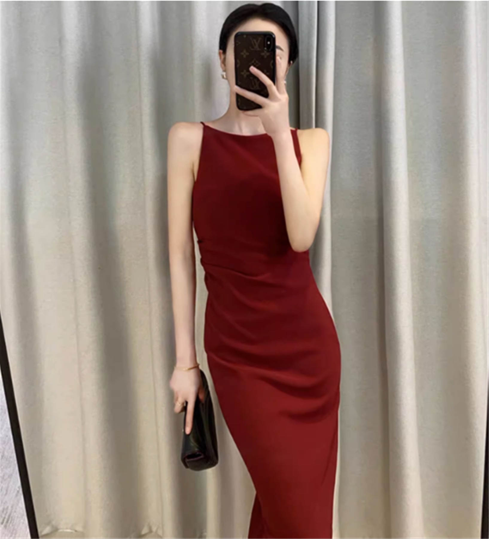 ワンピース タイト ミモレ丈 キャミソール サイドスリット ハイウエスト ジッパー きれいめ シンプル セクシー 上品 エレガント 存在感 夏 10代 20代 30代 40代 レディース イベント 11,780円