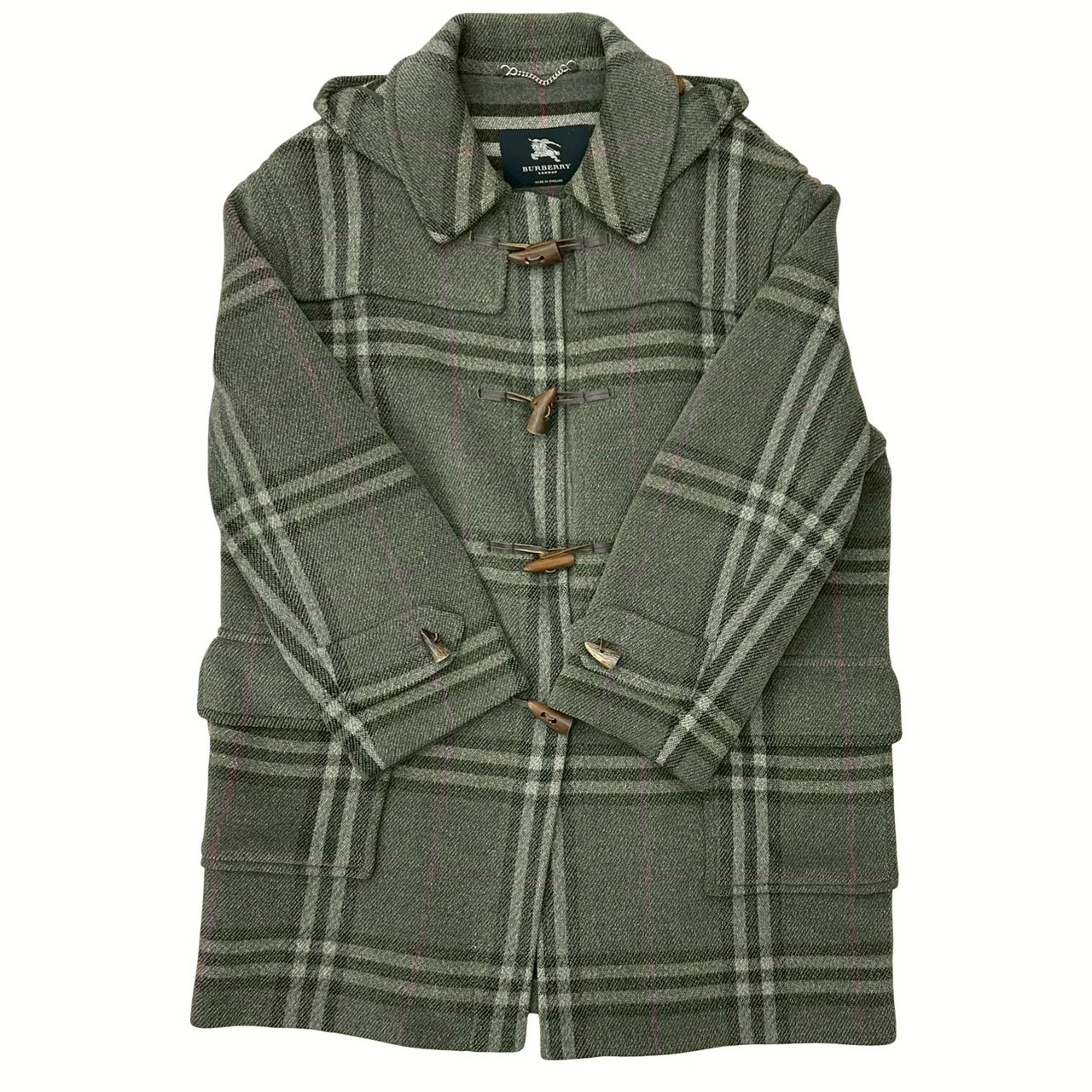 ノバチェックダッフルコート ウール カーキ 02674