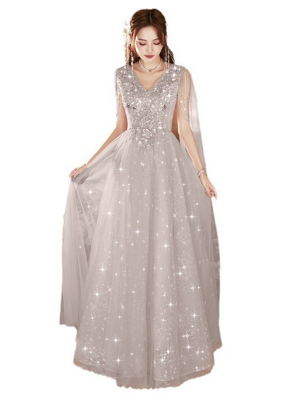 イブニングドレスディナー パーティー 礼服韓国ファッション レディース ワンピース ロングスカート 綺麗高級感 可愛い結婚式 卒業式 演奏会発表会 成人式LF02