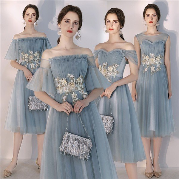 ブライズメイドドレス パーティードレス ブルー ミモレ丈 20代 30代 大人 介添え フォーマル お呼ばれ 演出 司会 結婚式 二次会 演奏会 発表会 披露宴 ピアノ