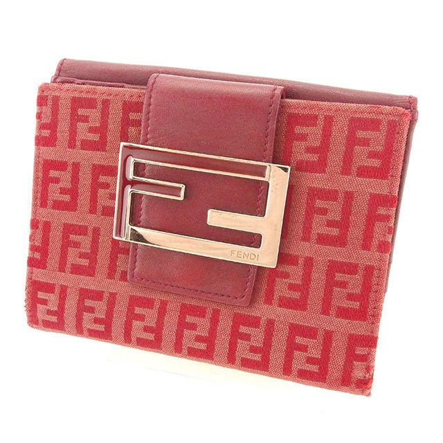 Wホック財布 財布 二つ折り財布 ズッキーノ FFプレート ボルドー系 中古