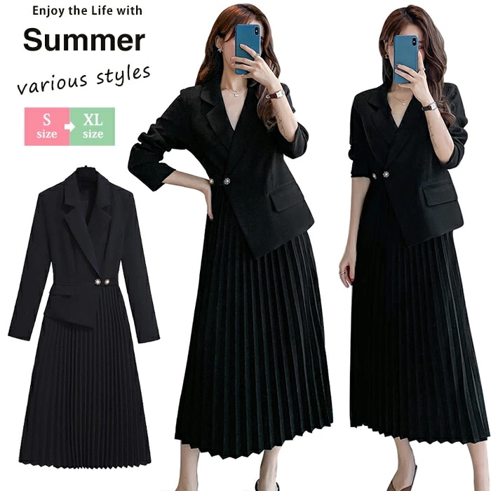 ワンピース レディース入学式 ママスーツ フォーマル ワンピース セレモニースーツ プリーツ 卒業式 スーツ 母 卒園式 切り替えワンピース 切り替え セットアップ風 異素材 長袖 ジャケット テー